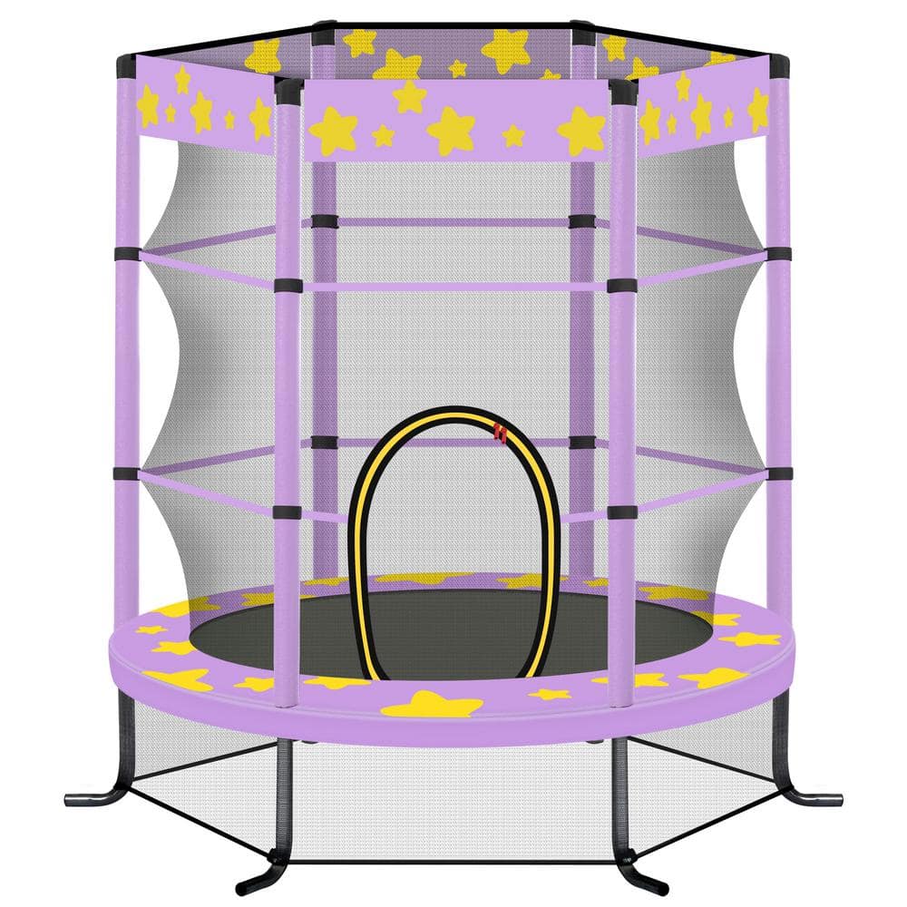 SUNRINX 4.58 ft. Purple Kids Trampoline with Safety Enclosure Net