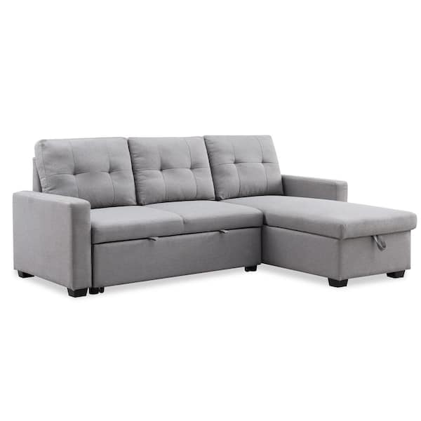 Boyel Living 82 In Pure Gray Polyester Reversible Sleeper 3 Seat Sectional Sofa Corner Full Sofa Beds With Storage Chaise Gs Gs002351aae The Home Depot