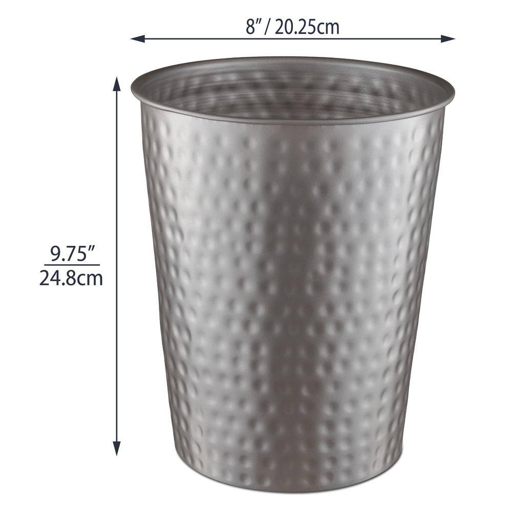 Hand Hammered Matte Gray Metal Round Bathroom Trash Can