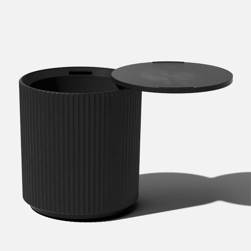 Veradek 21" Black Concrete-Plastic Drum Shape Accent Table