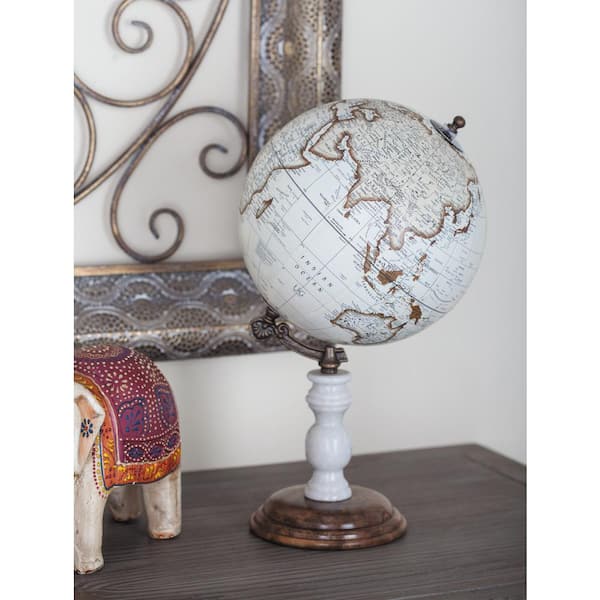 Litton Lane 15 in. White Mango Wood Modern Decorative Globe