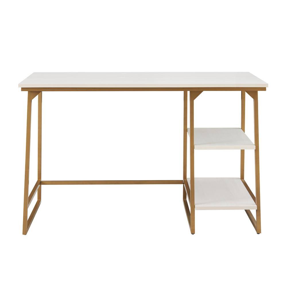 White and Gold Reversible Stepped Tier Shelf Desk