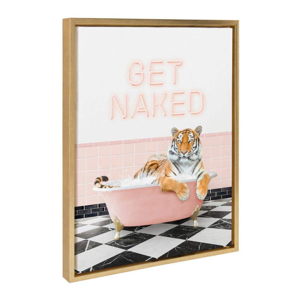 Kate & Laurel All Things Decor 18"x24" Sylvie Tiger Get Naked Retro Pink Bath Wall Art by Amy Peterson Art Studio Bright Gold