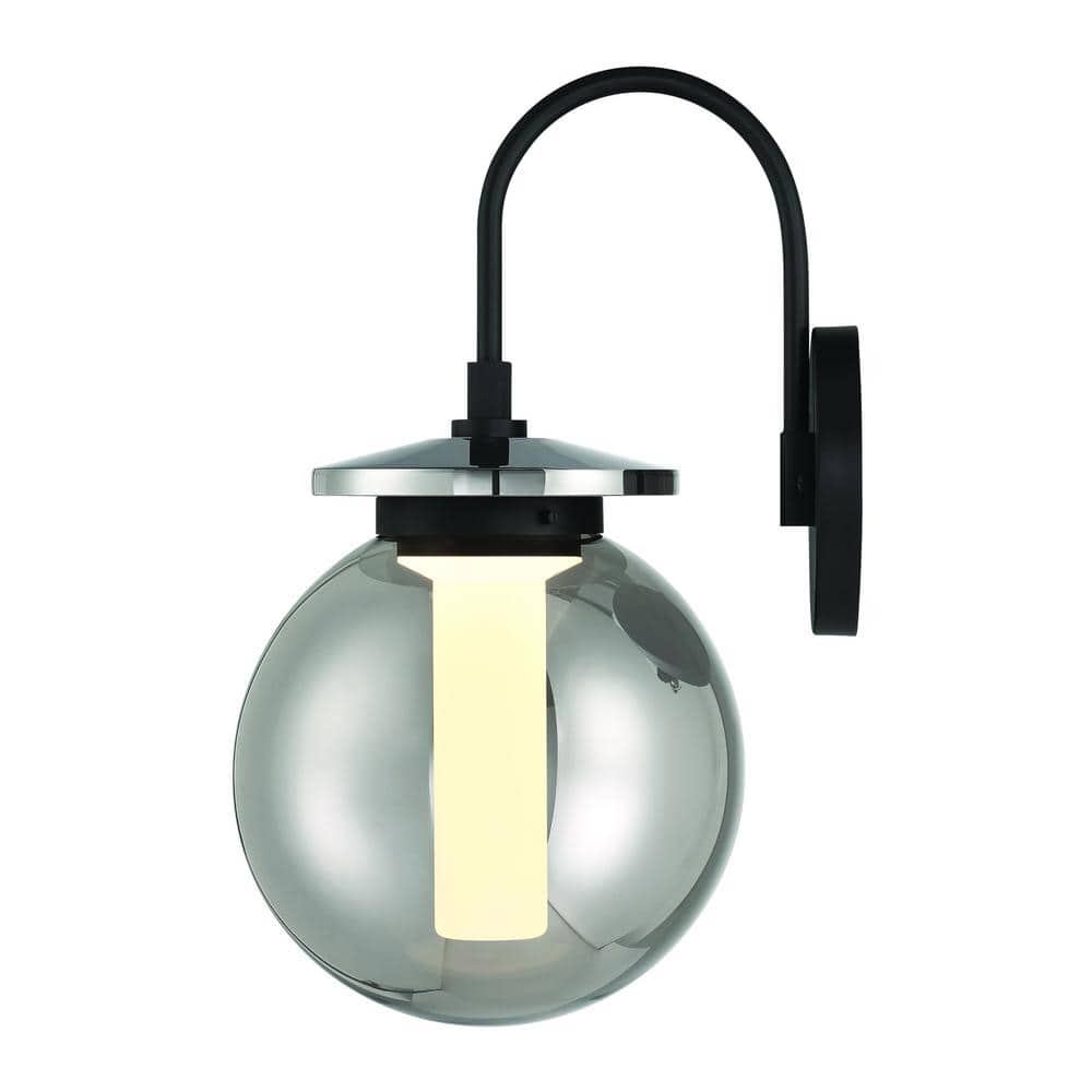 Black Smoke Glass Globe Dimmable LED Wall Sconce