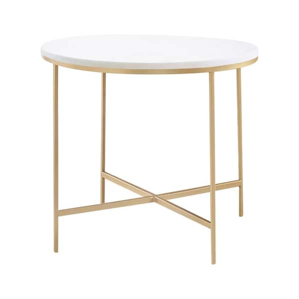 Coaster Home Furnishings 22 in. White and Gold Round Marble End Table ...