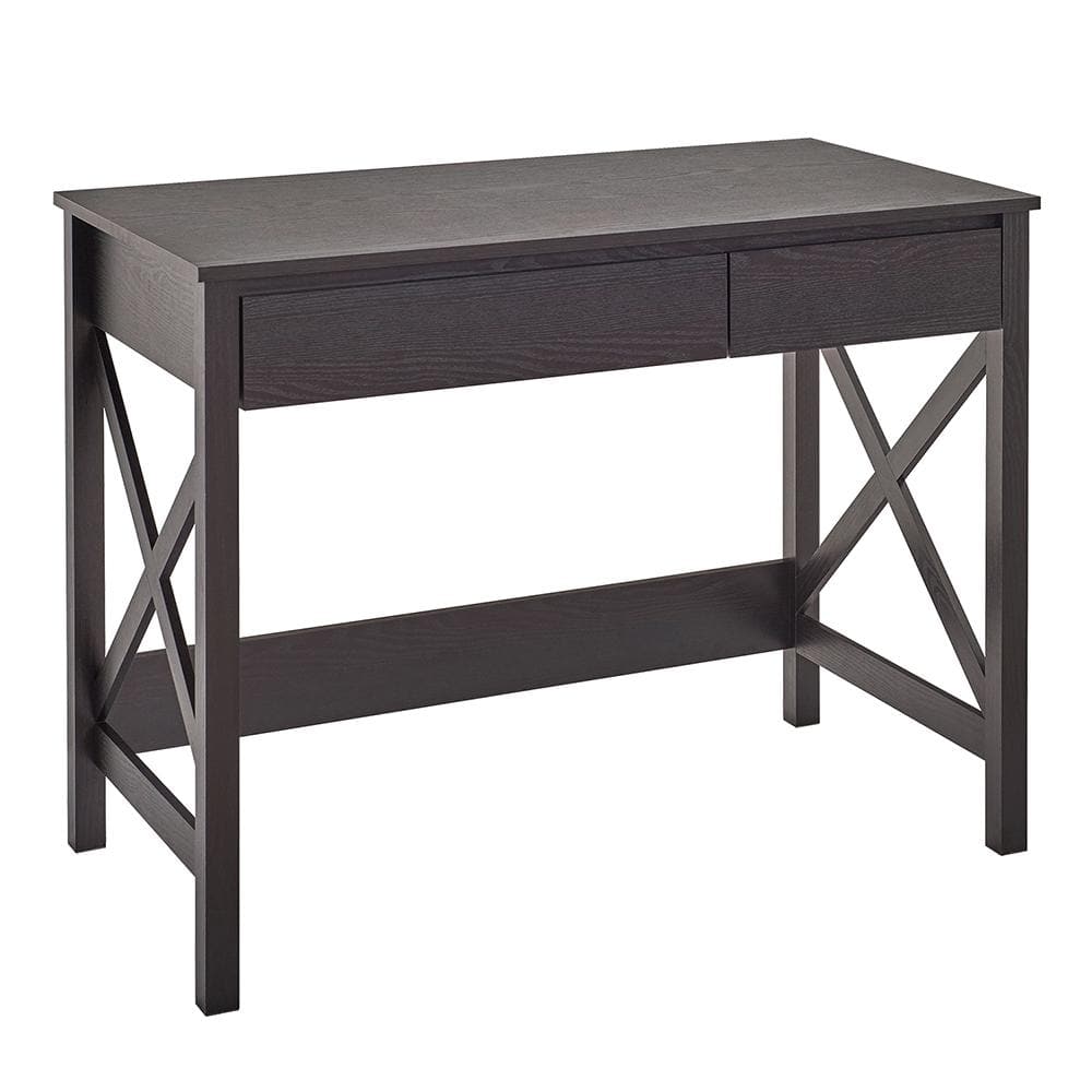X-Frame Black Walnut Writing Desk with Dual Drawers