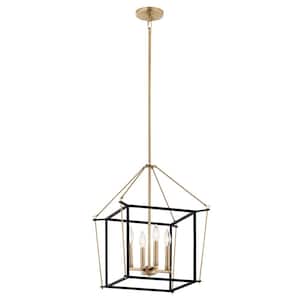 Eisley 21.25 in. 4-Light Champagne Bronze and Black Modern Foyer Candle Hanging Pendant Light