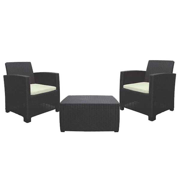 Inval Sanchia Espresso 3-Piece Resin Outdoor Patio Set with Beige Cushions