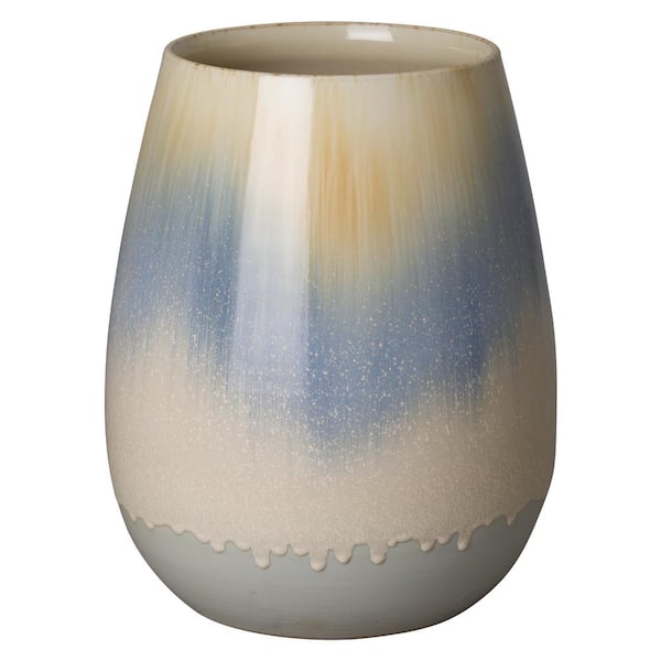 Emissary Cup 15 in. D x 22 in. H Falling Rain Porcelain Round Planter with Drainage Hole