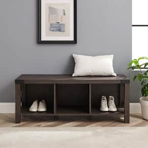 48 in. Sable Wood and Metal Farmhouse Metal-X Bench with 3-Cubbies (18 in. H x 47.75 in. W x 15.75 in. D)