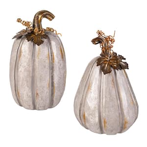 Resin Galvanized Pumpkin Statues (Pack of 2)