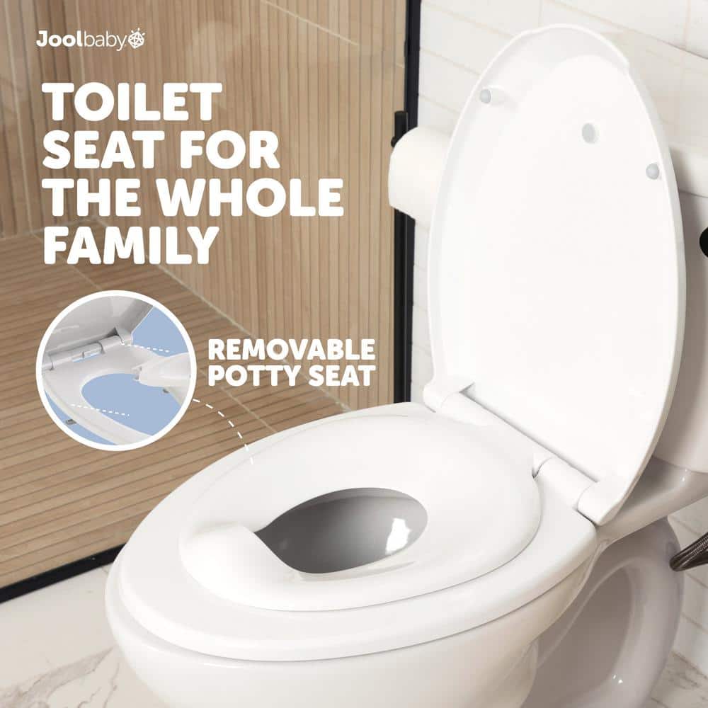 White Elongated Toilet Seat with Built-In Potty Training Seat