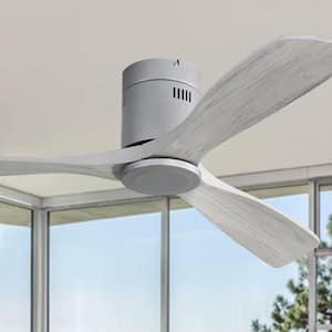 52 in. Ceiling Fan 3 Carved Wood Blade Fan in Silver with Noiseless Reversible Motor and Remote Control