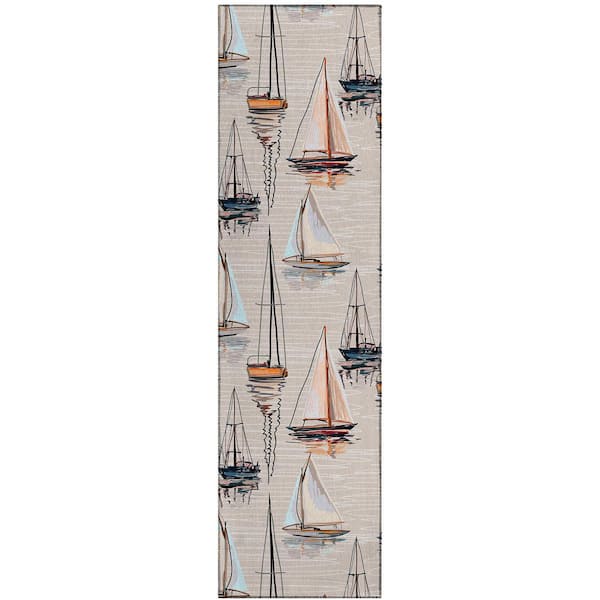 Harpswell Ivory 2 ft. 3 in. x 7 ft. 6 in. Geometric Indoor/Outdoor Area Rug