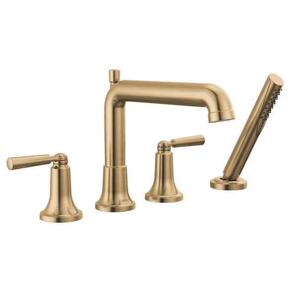 Delta Saylor Gold 2-Handle Deck Mount Roman Tub Faucet Trim Kit with Hand Shower in Champagne Bronze (Valve Not Included)