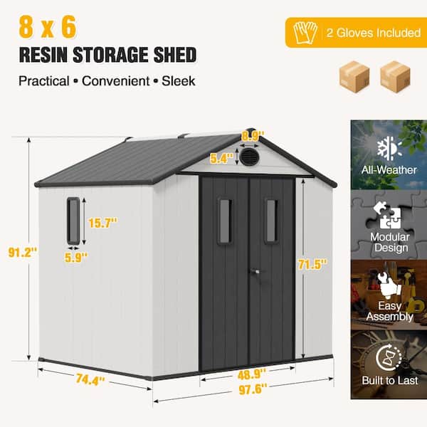 gardenH　904040 Shade Graphix 8 ft. W x 6 ft. D Resin Storage Shed Plastic Storage