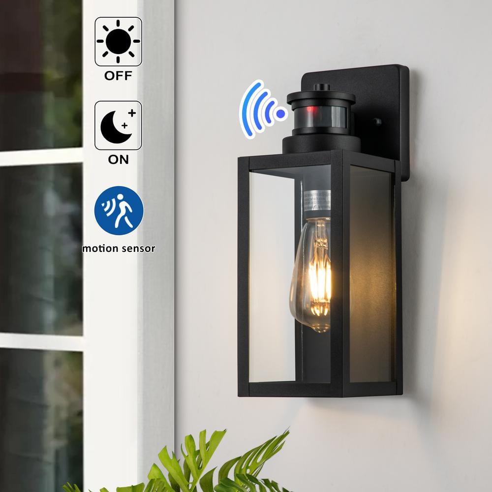 Matte Black Motion Sensor Outdoor Wall Lantern Set