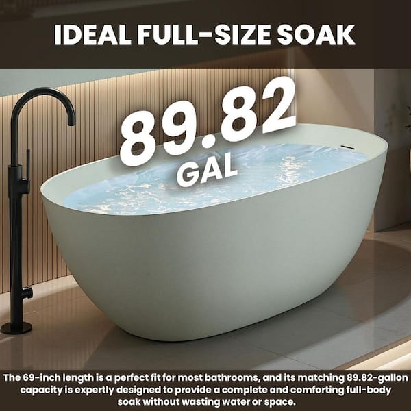 INSTER Freestanding 69 in. x 31.9 in. Soaking Bathtub with Center