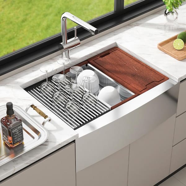 Farmhouse Kitchen Sink 304 Stainless Steel Drop-In Sinks 30 in. Top Mount Single Bowl Basin