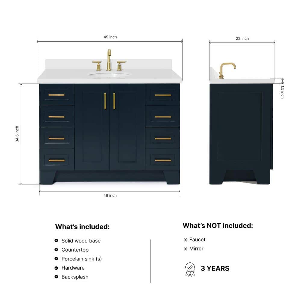 Midnight Blue and White Quartz 49-Inch Single Bathroom Vanity
