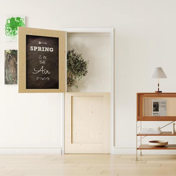 30 in. x 80 in. Light Brown, Natural Textured Wood Primed Interior Dutch Door, Half Chalkboard Split Door Slab