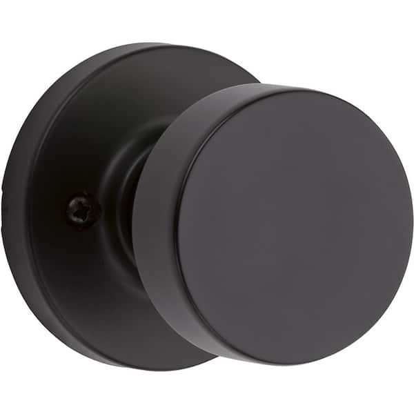 Kwikset Pismo Round Matte Black Dummy Door Knob Featuring Microban Antimicrobial Technology