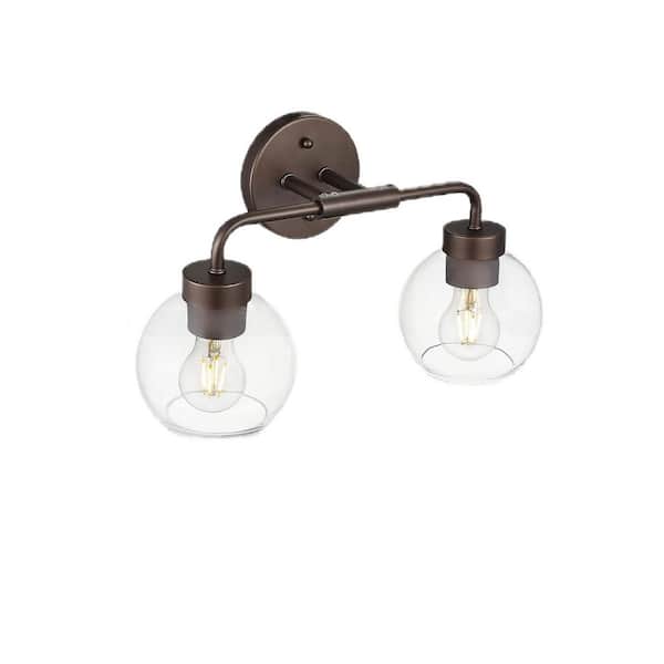 JAZAVA 16 in. 2 Light Oil Rubbed Bronze Vanity Light with Clear Glass Shade