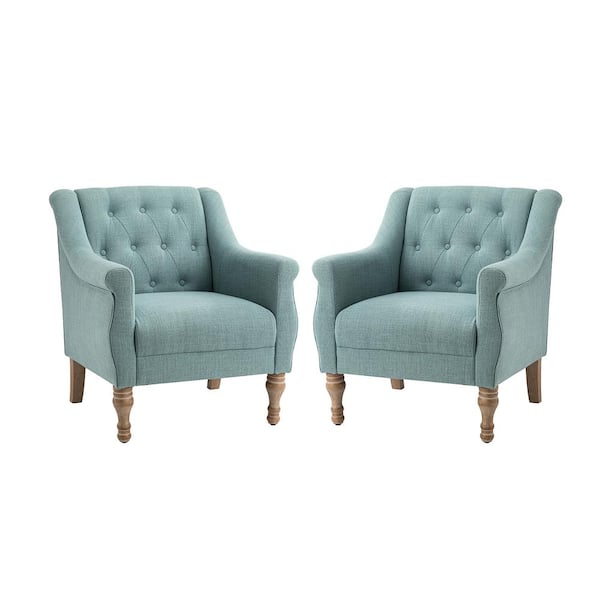 JAYDEN CREATION Beato Blue Arm Chair with Turned Legs set of 2