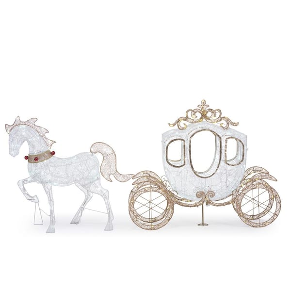 Home Accents Holiday 58 in 180-Light LED Carriage with 43 in LED Horse Yard Sculpture