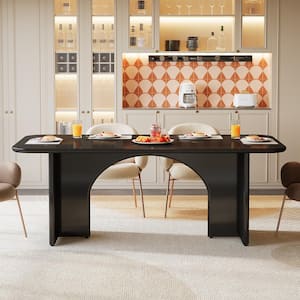 Halseey Modern Black Wood 63 in. Pedestal Dining Table (Seats 4-6)