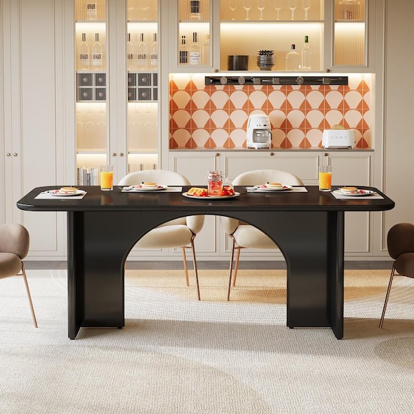 TRIBESIGNS WAY TO ORIGIN Halseey Modern Black Wood 63 in. Pedestal Dining Table (Seats 4-6)