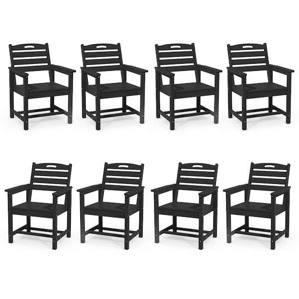 Outdoor HDPE Dining Chair Set of 8, Patio Chairs Set with Armrest, All-Weather Durable Outdoor Furniture for Lawn