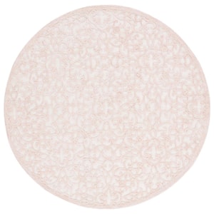 Trace Ivory/Pink 6 ft. x 6 ft. Distressed Floral Round Area Rug
