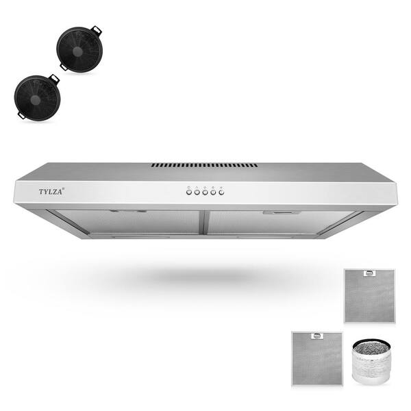 Tylza 29.5 in. 600 CFM Convertible Under Cabinet Range Hood in Stainless Steel with 2 Charcoal Filters and 2 LED Lights