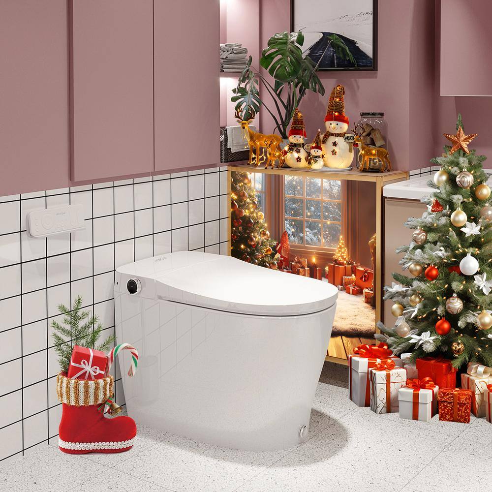 White Elongated Smart Toilet with Heated Bidet Seat and Remote