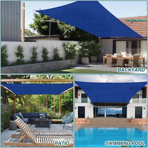 12 ft. x 8 ft. Blue Rectangle Heavy Weight Sun Shade Sail, 95% UV Blockage, Patio and Pool Cover