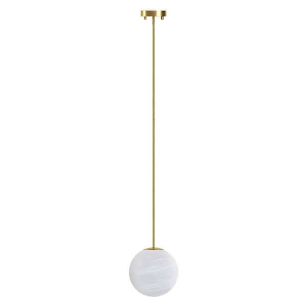 Raleigh 12 in. 1-Light Gold Brass Mid-Century Modern Cloud Glass Globe Pendant Light