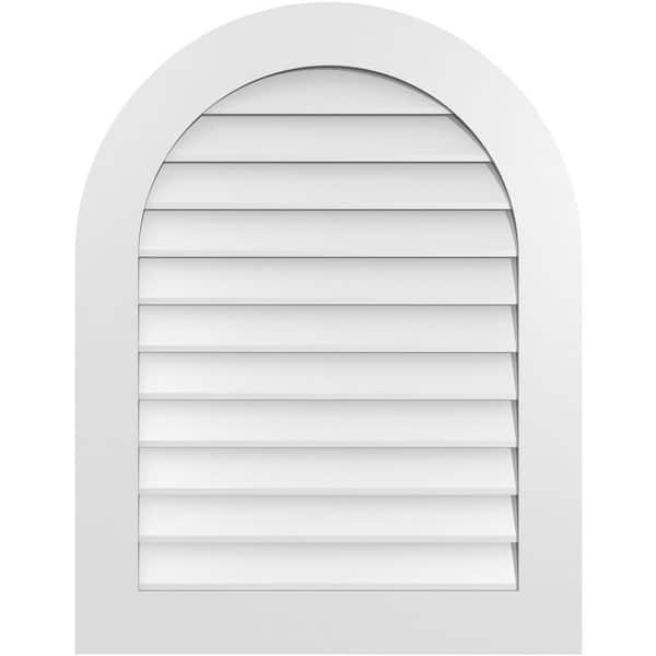 Ekena Millwork 28 in. x 36 in. Round Top White PVC Paintable Gable Louver Vent Non-Functional