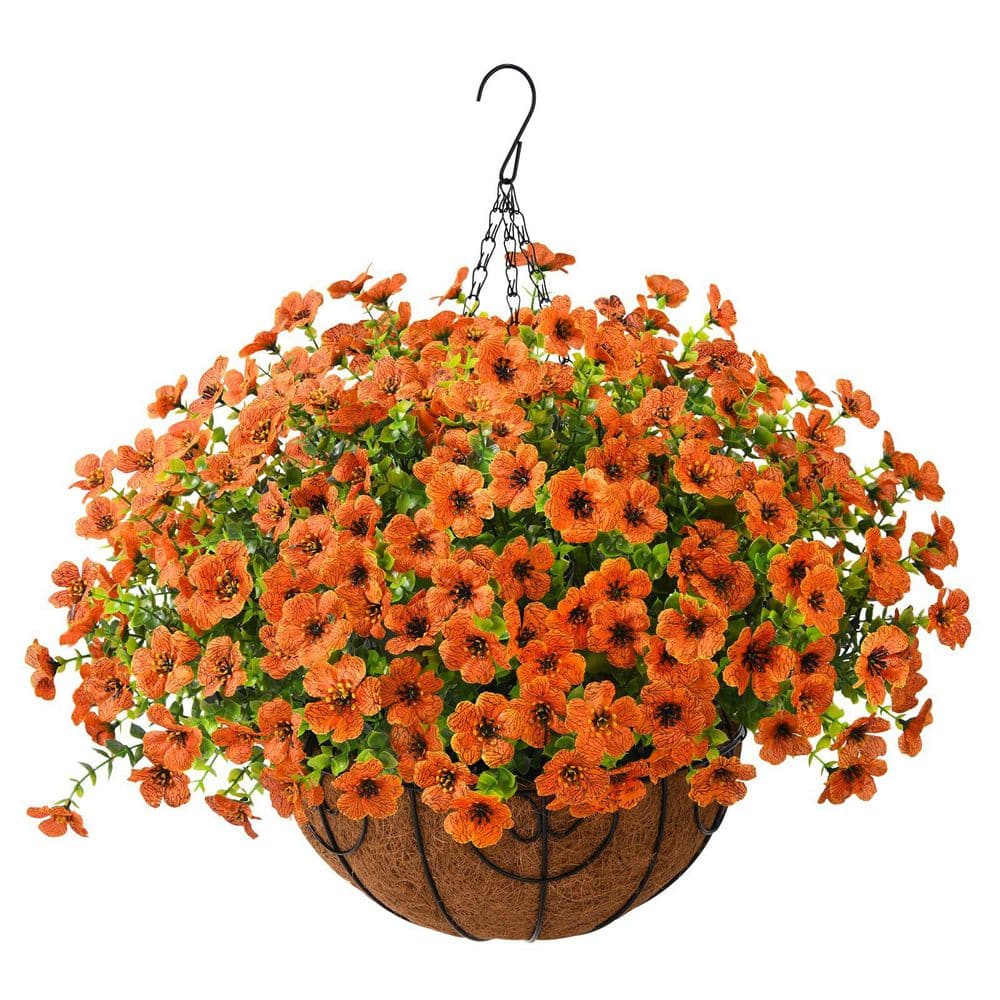 Orange Artificial Silk Faux Hanging Daisy Flower Basket UV Resistant for Porch Outdoor Home Decor price history on PriceWatchPro
