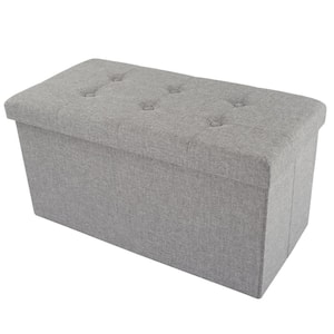 Gray Large Folding Storage Bench Ottoman with Removable Bin