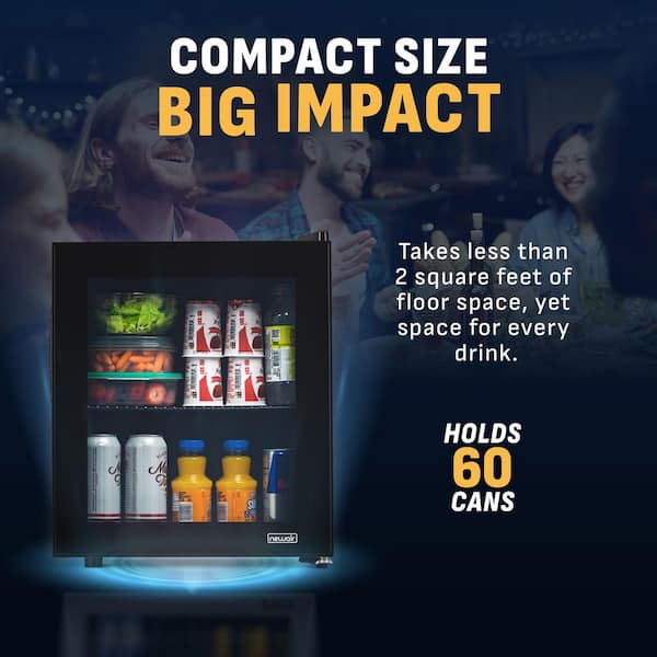 17 in. 60-Can Beverage Refrigerator with Glass Door in Black, Freestanding or Countertop Mini Fridge