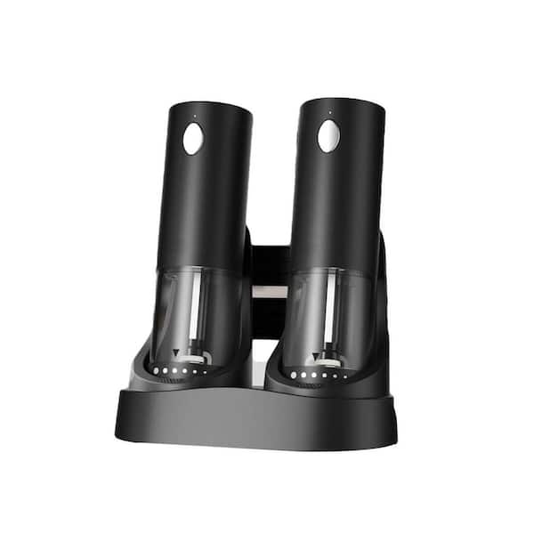 Electric Salt and Pepper Grinder Set Automatic Refillable Adjustable Coarseness Large Capacity LED Light Black