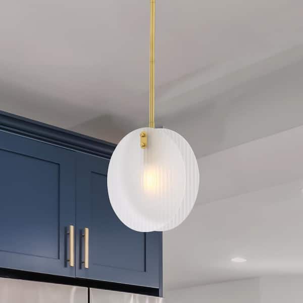 Designers Fountain Sky 60-Watt 1-Light Brushed Gold Transitional Pendant Light with Etched Fluted Glass Shade and No Bulbs Included