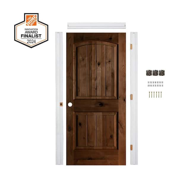 Krosswood Doors DIY RTA Kit 36in.x80in. Knotty Alder Wood Right-Hand Provincial Stain V-Groove Single Ready To Assemble Interior Door
