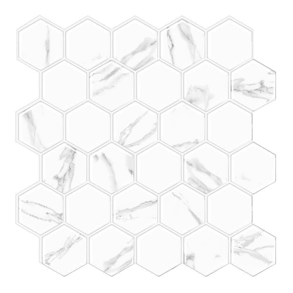 Tectic Tile Tic Tac Tiles Thicker Hexagon Marble 12 in. x 12 in. PVC Peel and Stick ...
