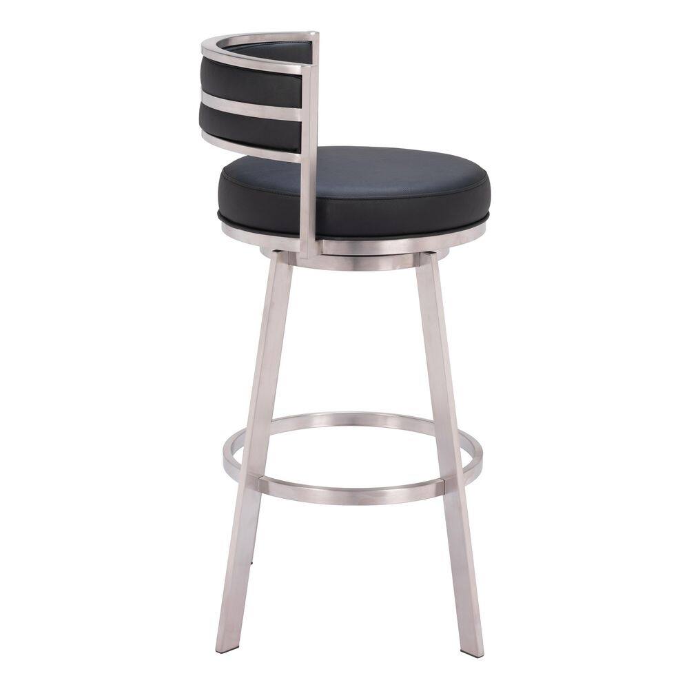 Black Leather and Metal Swivel Counter Stool