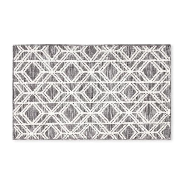 Everyday Walker Modern Diamond Dark Grey 24 in. x 40 in. Machine Washable Kitchen Mat