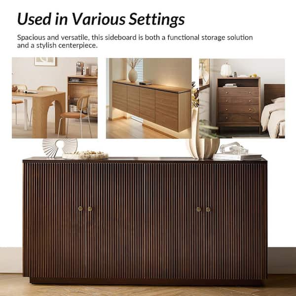 JAYDEN CREATION Lucy Walnut 63 in. Wide 4-Door Wood Sideboard with