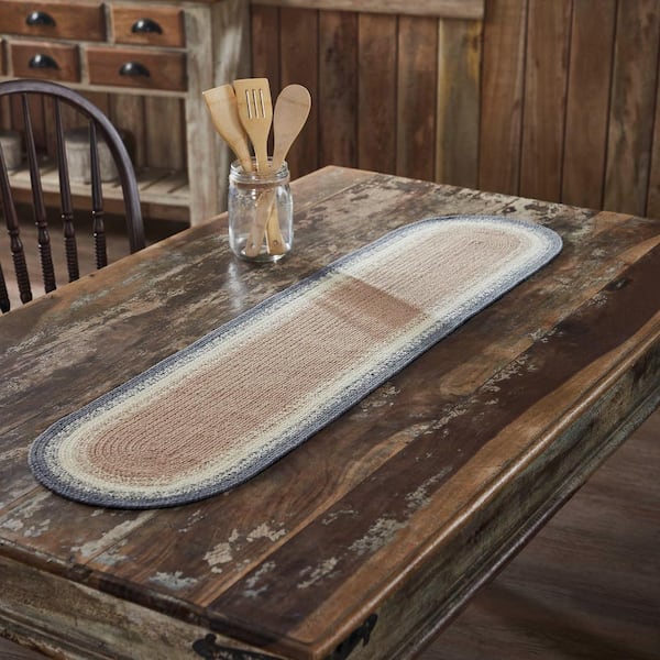 VHC Brands Finders Keepers 12 in. W x 48 in. L Gray Cotton Blend Oval Table Runner