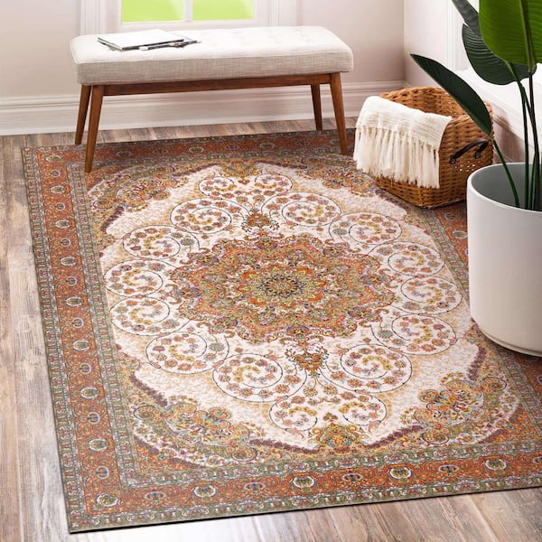 Zahara Amber 5 ft. x 7 ft. Medallion Washable Area Rug